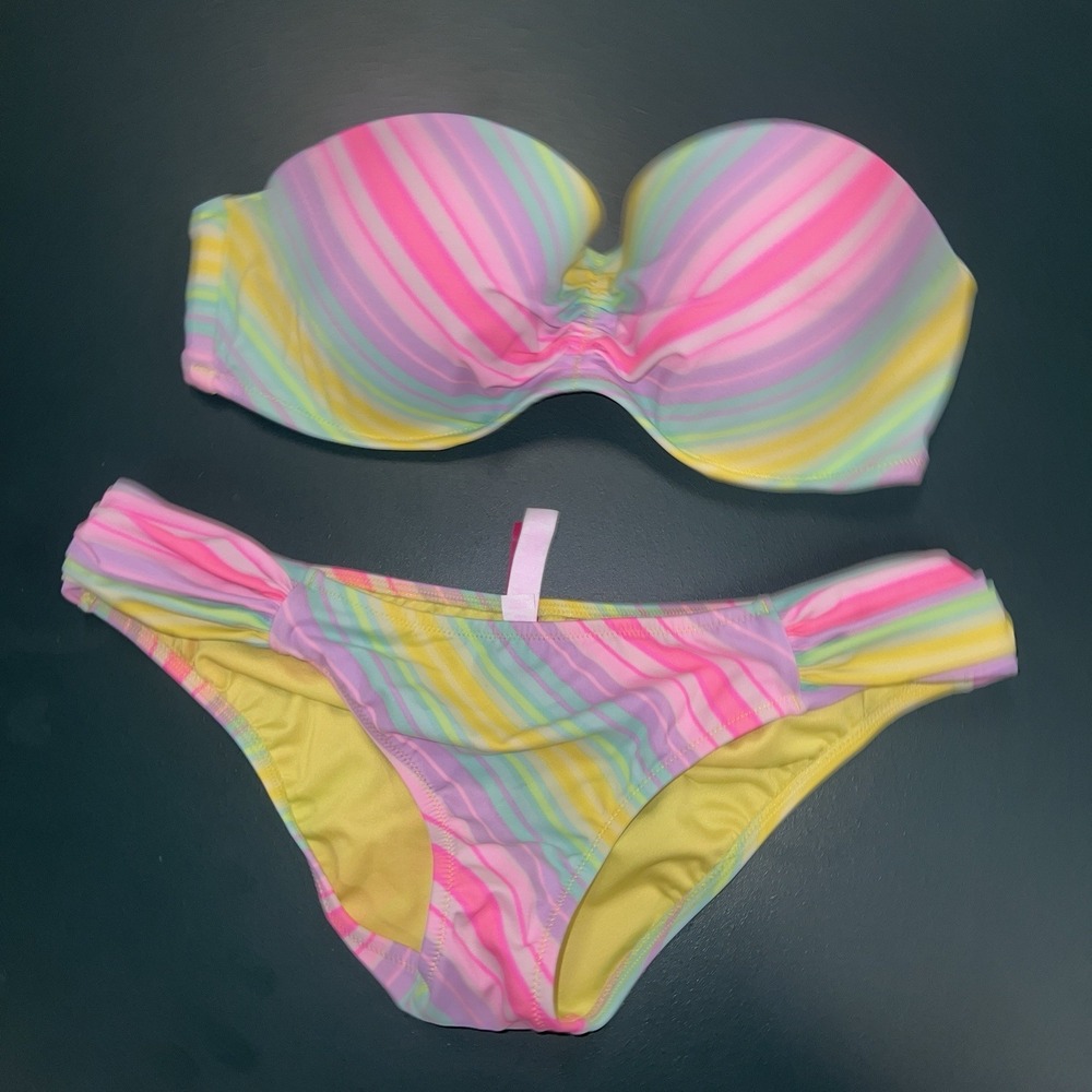 Victoria's Secret Push-Up 32B Small Bottoms Swimsuit Bikini Set Multicolor